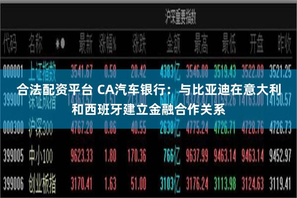 合法配资平台 CA汽车银行：与比亚迪在意大利和西班牙建立金融合作关系