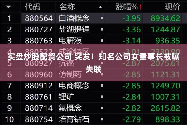 实盘炒股配资公司 突发！知名公司女董事长被曝失联