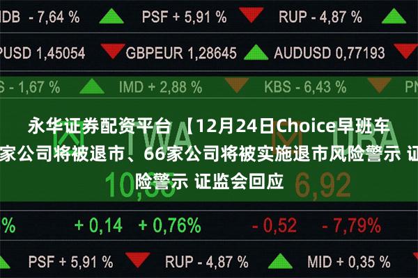 永华证券配资平台 【12月24日Choice早班车】网传36家公司将被退市、66家公司将被实施退市风险警示 证监会回应